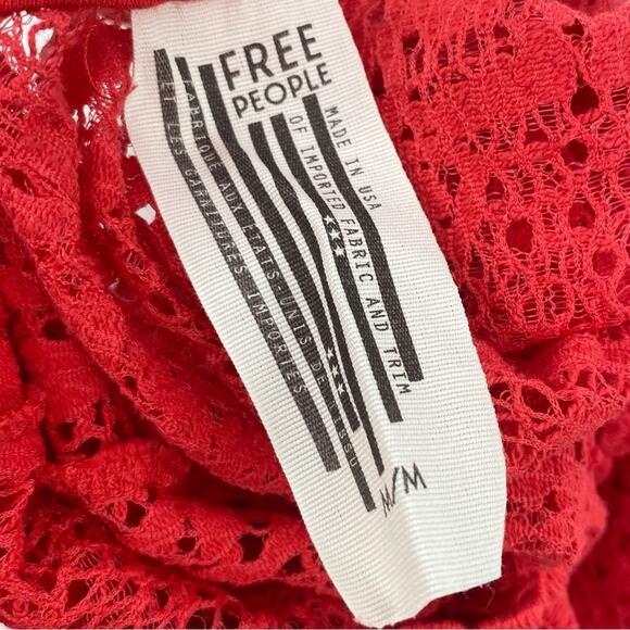 FREE PEOPLE Coral Red Eyelet Cut Out Sheer Boho Mini Dress Size Medium Cover Up - Picture 5 of 6